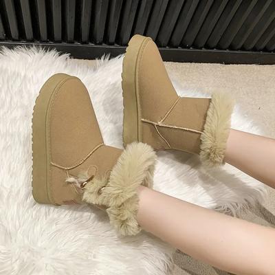 Модные зимние новые толстые сноубутсы женские модные с круглым носком замшевые с роговой пряжкой противоскользящие износостойкие сапоги до середины икры