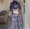 Весна 2025 Ближневосточное платье с круглым вырезом и принтом, женское, с длинным рукавом, свободное, повседневное