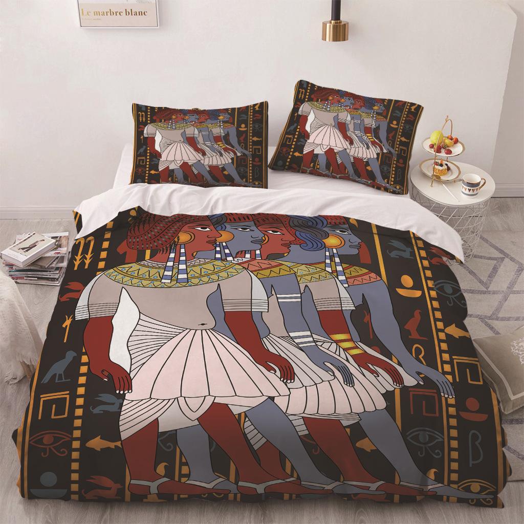 Африка Египет Король Королева Пододеяльник Египетский Фараон Постельное Белье Набор Для Подростков Взрослых Древние Фрески 2/3шт Полиэстер Пододеяльник