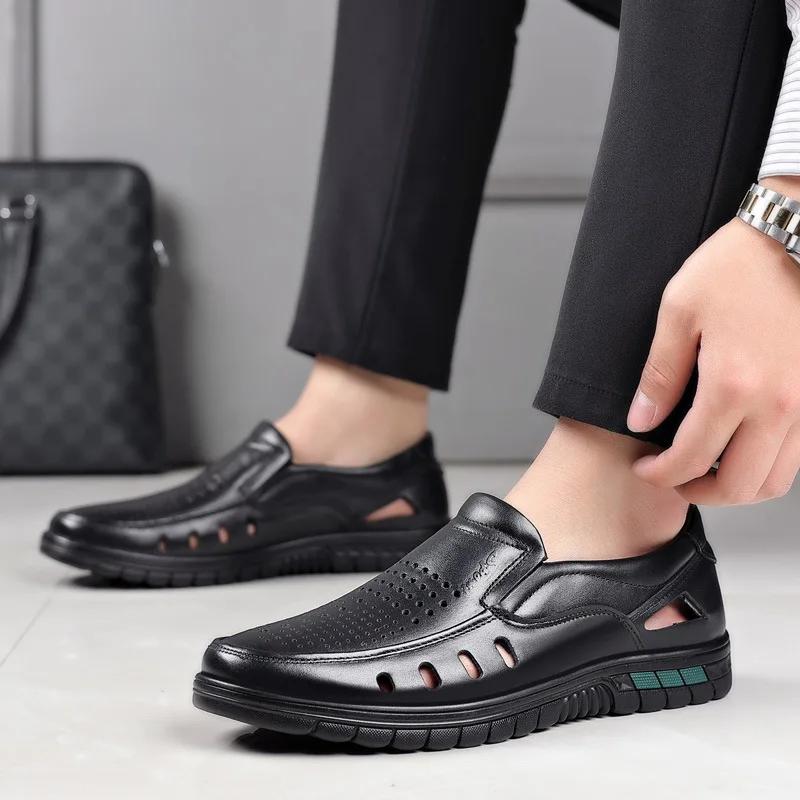 Fashion Summer 2024 New Men's Hollow Breathable Cool Leather Shoes Fashion Trends Business Casual Leather Shoes Banquet Casual Shoes