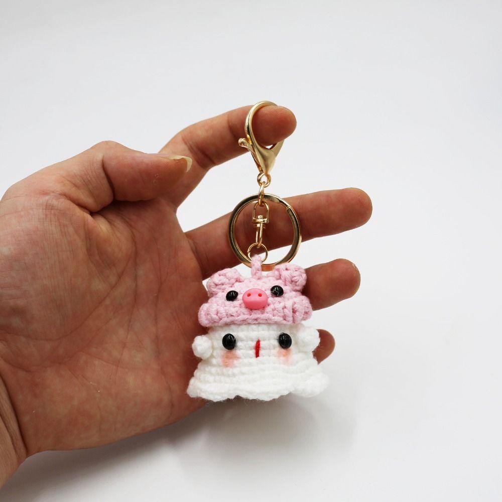 Crochet Knitting Ghost Keychain Creative Cartoon Knitted Ghost Ornament  Room Decor