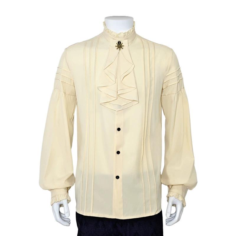 Men Ruffled Stand Collar Long Lantern Sleeves Pirate Cosplay Shirt Medieval Clothes Gothic Vintage Top