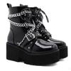 8cm Heels Thick Bottom Slope Heel Short Boots Muffin Metal Chain Front Lace Up Boots Large Women's Boots Lhx