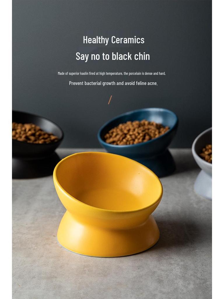 Наклонная керамическая миска для питомцев для кошек и собак - Дизайн на высокой ножке для защиты шейных позвонков