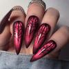 24 Pieces Wear Nail Fake Nails, Red Cat's Eye, Halloween Nail Art, European and American Pointed Nail Pieces