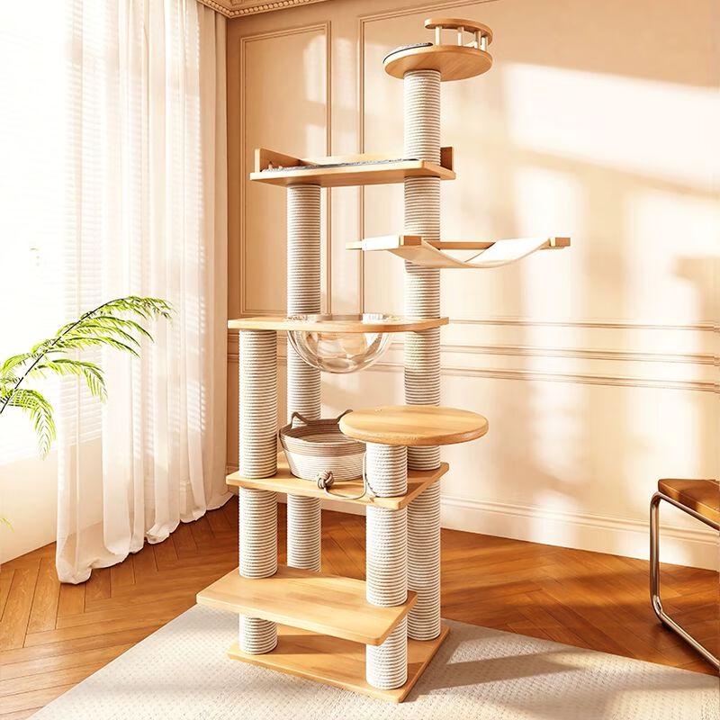 Solid Wood Cat Tree with Space Capsule