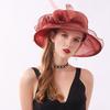 Women Elegant Bucket Cap Sunscreen Organza Sun Hat Derby Hats Mesh Flower Church Wide Brim Wedding