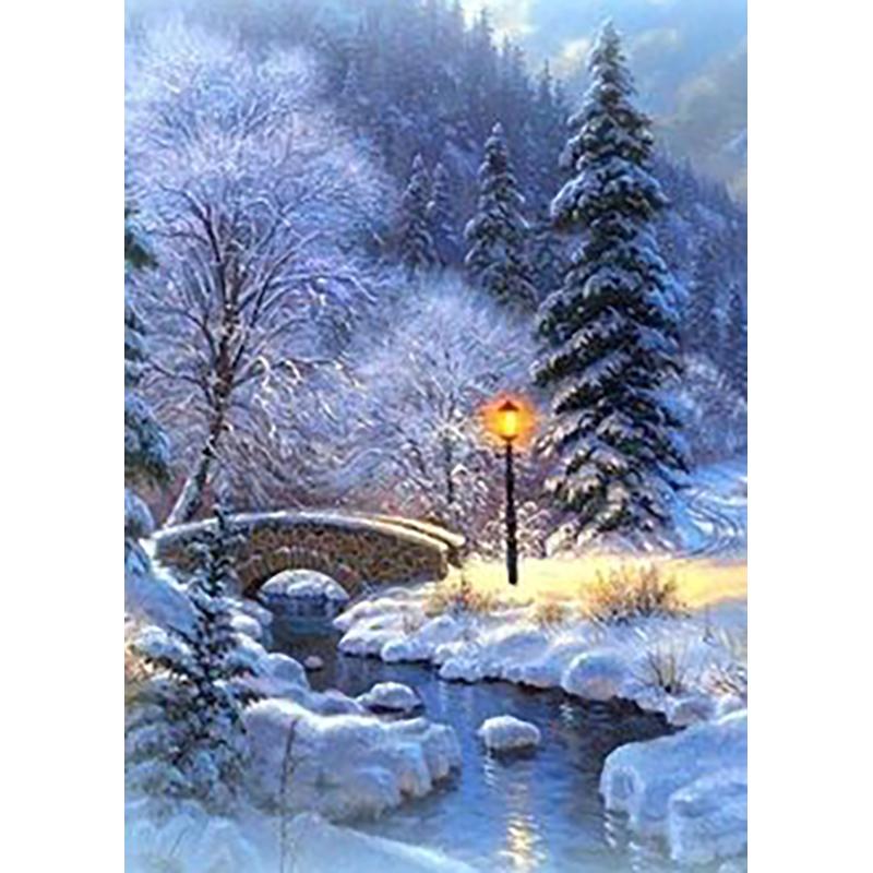 5D DIY алмазная живопись Зимний снежный пейзаж Пейзаж Полный Круглый Алмазный подарок Набор для вышивки крестом Мозаика Настенное искусство Домашний декор