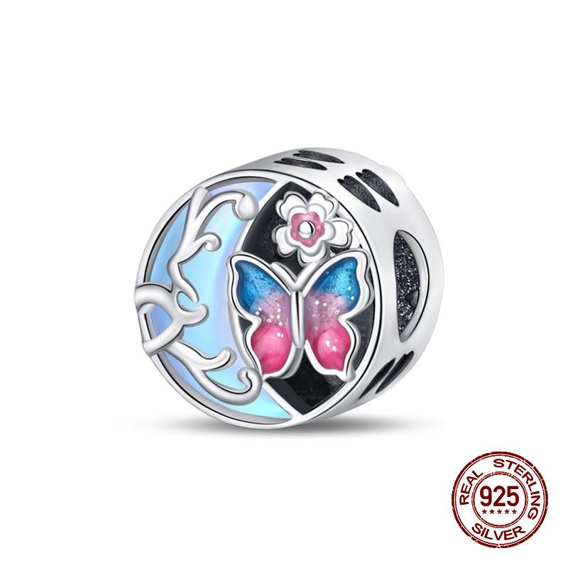 Новинка, 100% стерлингового серебра 925 пробы, цветы, драгоценные камни, подвески-бабочки, бусины, подходят для оригинального браслета 925 пробы, сделай сам, теплые украшения, подарок на день рождения