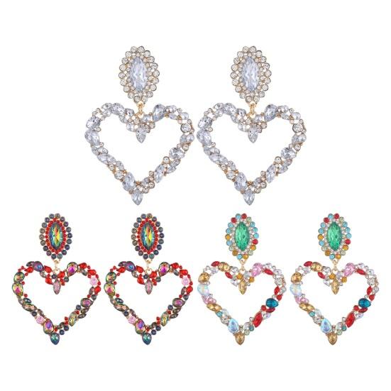 1 пара женских висячих сережек с большим полым сердцем, цветной декор из страз, преувеличенные серьги для вечеринок, клубов, свиданий, висячие серьги, украшения для ушей