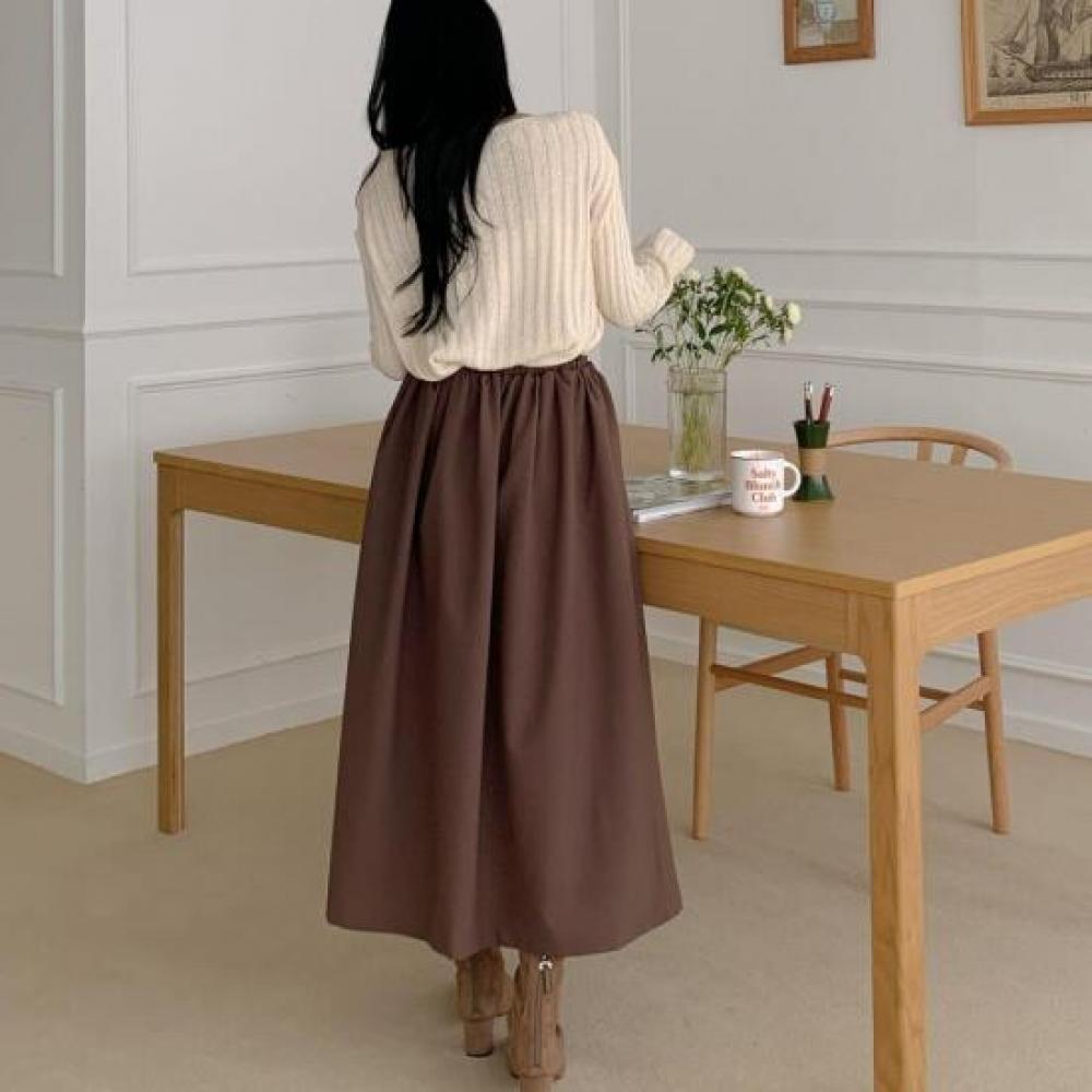 New Arrivals Open Run Women Waistband Strap Flare Casual Long Skirt