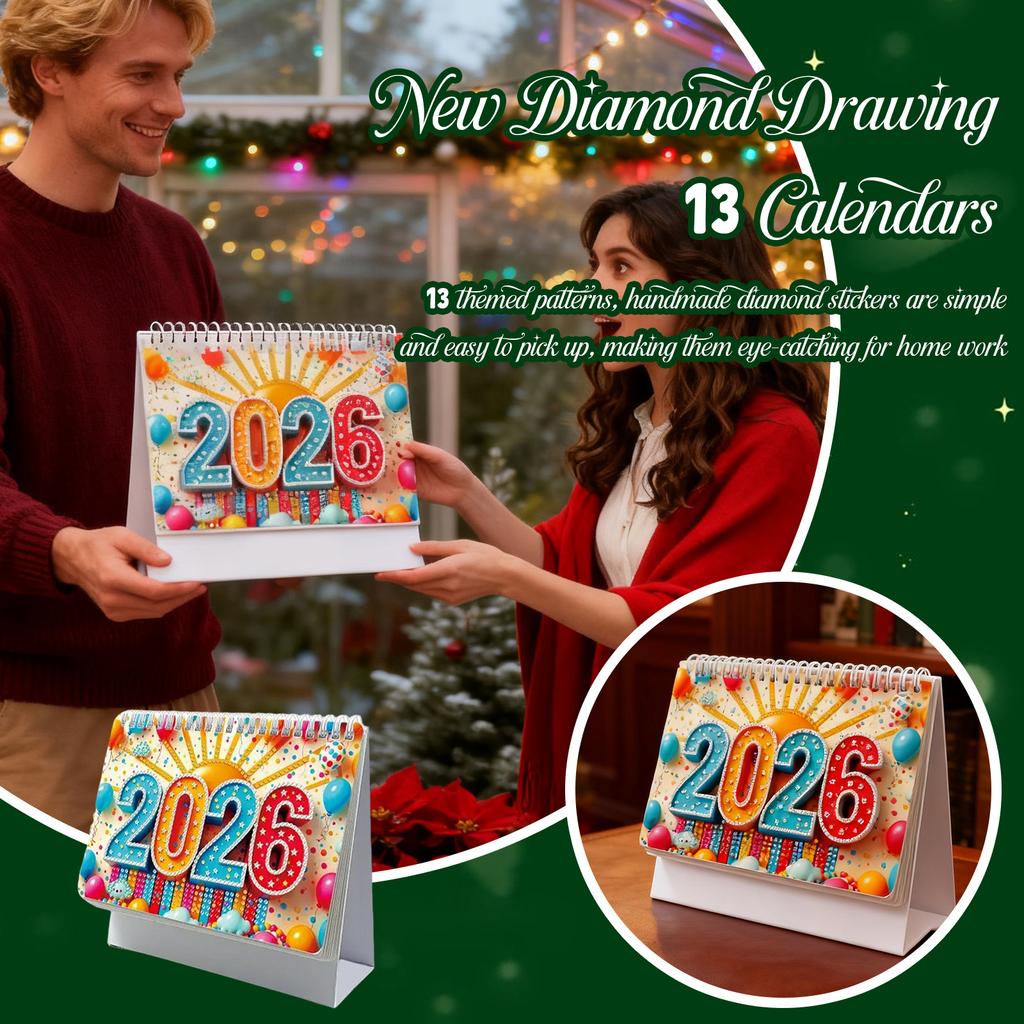 2026 New Cross-Border Calendar, 13 Sheets, Painting DIY Handmade Diamond Dotting, And Easy-to-Make Desk Calendar