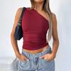 Sleeveless Diagonal Shoulder Women Vest Tops 2024 Backless Casual T-shirt Woman Solid Color Slim Fit Simple Tee Shirt 30618