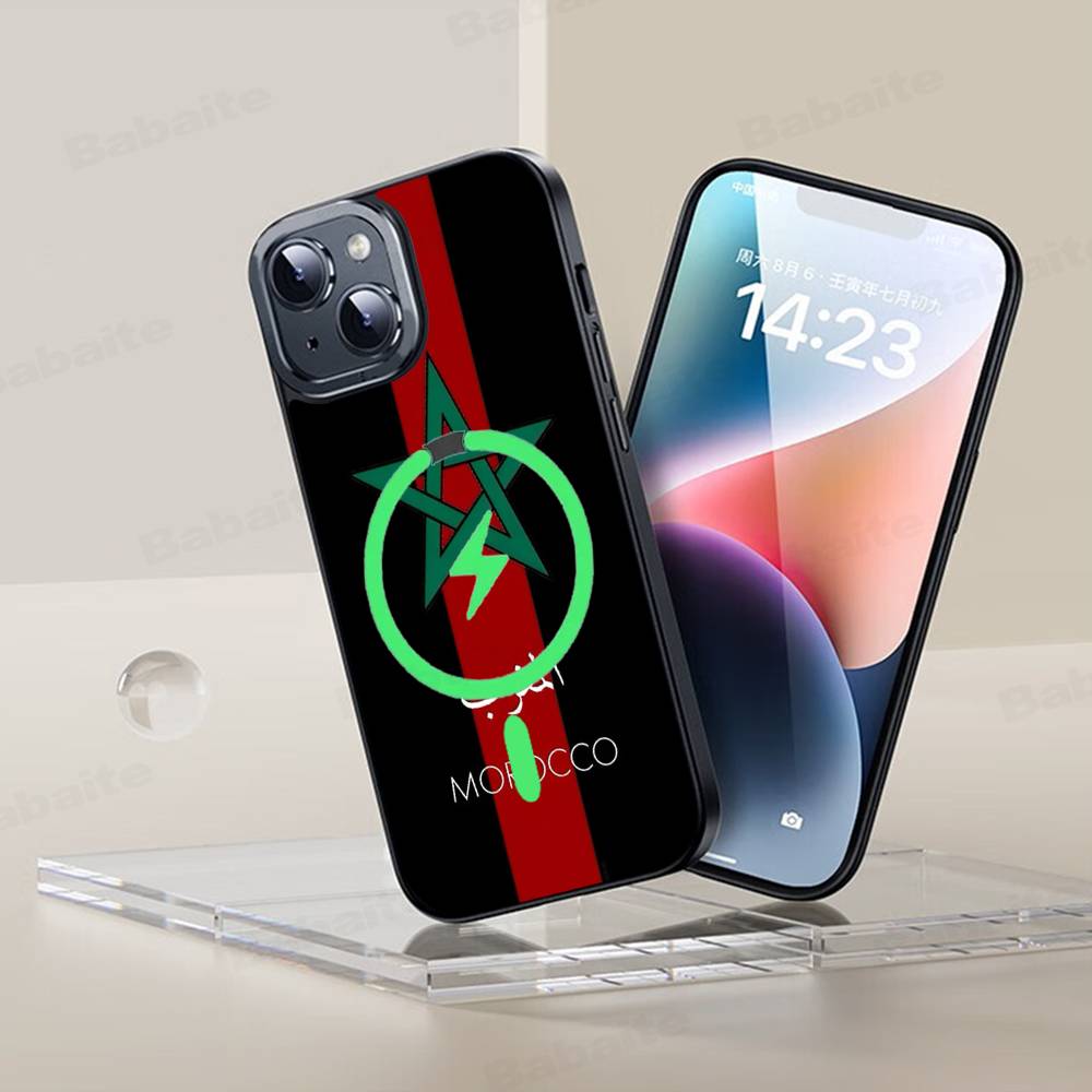 Morocco Map Flag Magnetic Case For IPhone 17 16 14 13 12 11 15 Pro Max Plus Wireless Charge Phone Cover