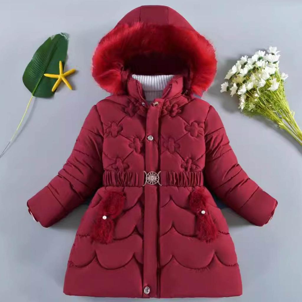 Winter Girls Coat Keep Warm Thicken Kids Jacket Hooded Zipper Fur Collar Princess Outerwear Children Clothing
