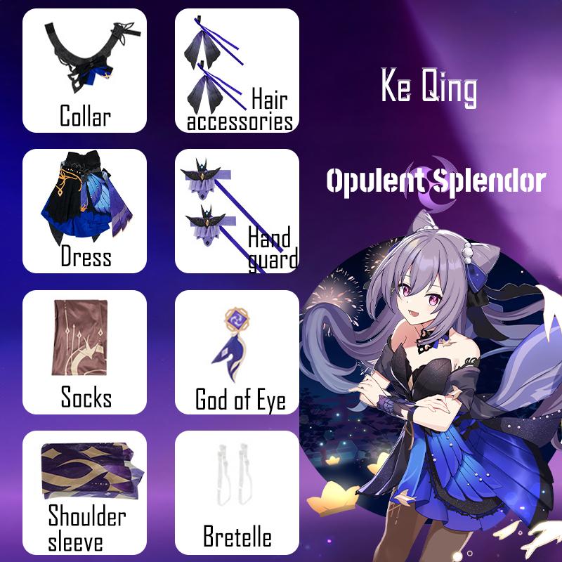 High-quality Genshin Impact Keqing Cosplay Costume Uniform Wig Anime Chinese Style Halloween Costumes Game