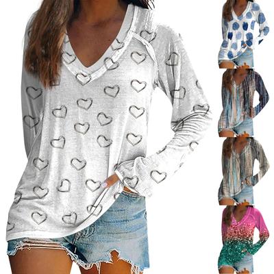 Женская футболка с длинными рукавами и v-образным вырезом, повседневный топ с цветочным принтом и принтом тай-дай