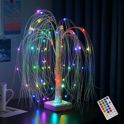 Светодиодный ночник 'Ива' с Гипсофилой, RGB Дерево, Пульт, Настольная лампа для Дома, Спальни, Свадьбы, Рождества, Внутреннего Декора, Прикроватная, Сказочный Свет