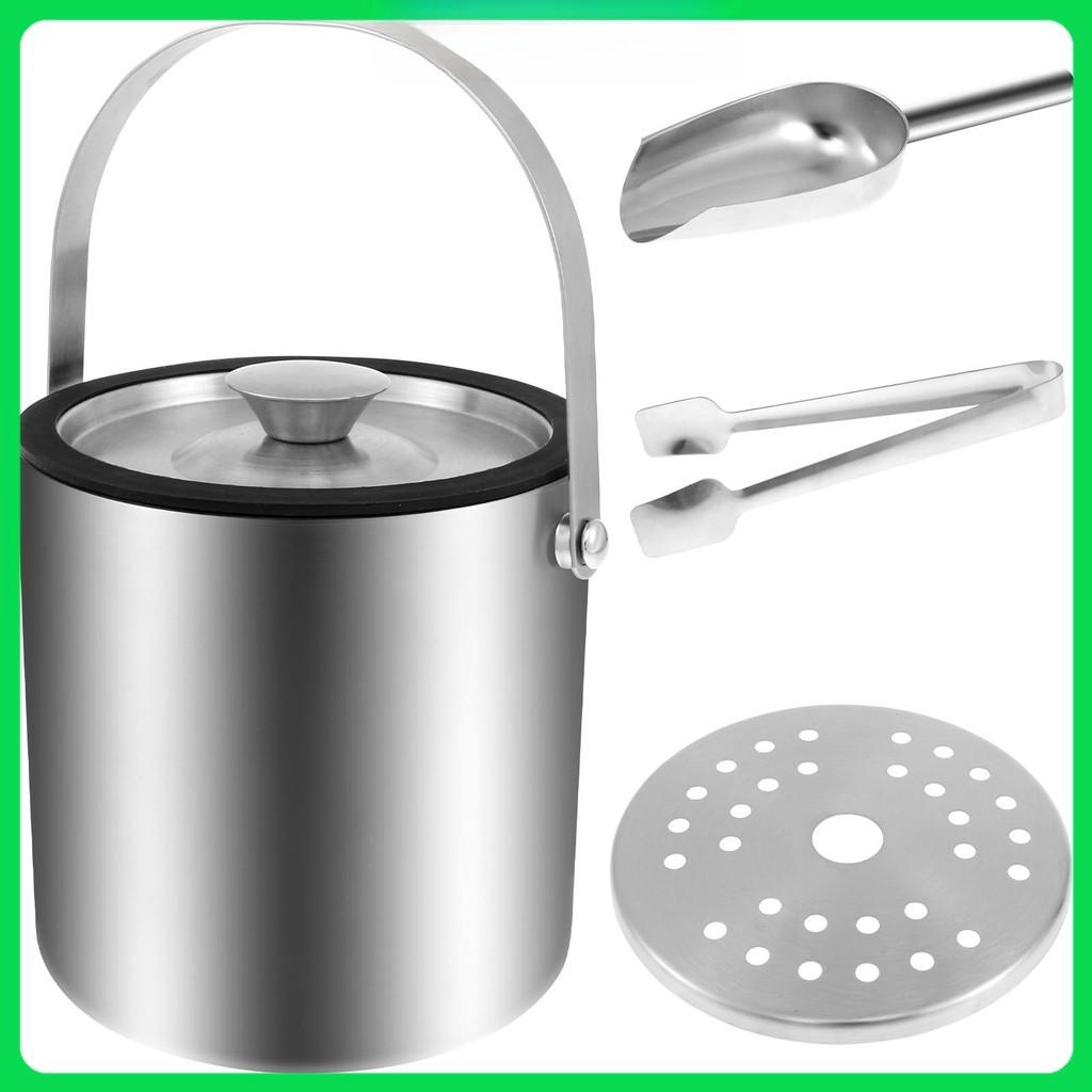 2L Large Capacity Stainless Steel Ice Cube Bucket Double Wall Insulated Ice Bucket Ice Bucket Container