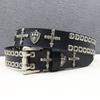 New Genuine Leather Cross Skull Shield Rivet Cowhide Belt Hollow Corn Rivet Belt