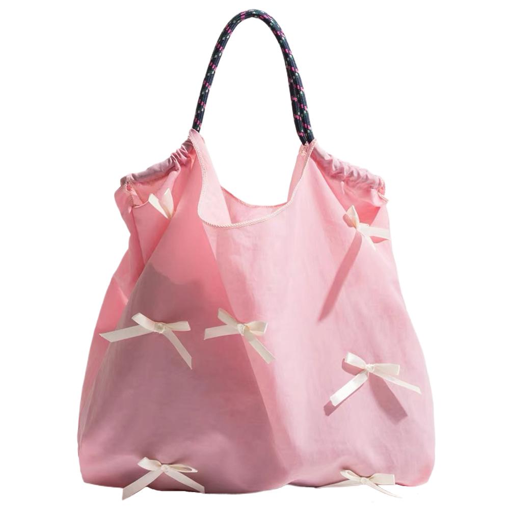 Cute Bow Tie Shoulder Bag Sweet Tote Bag Coquette Bucket Bag for Women Shopping Vacation Travel