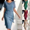 Women'S Elegant Dress Outfits Women'S Summer Dress Patchwork Chiffon Round Neck Short Vestidos De Fiesta Elegantes