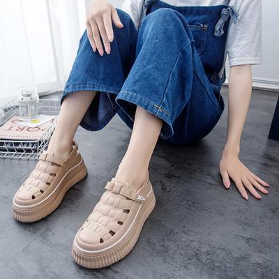 Женские сандалии New Roman Shoes Woven Thick Bottom Inner High White Shoes