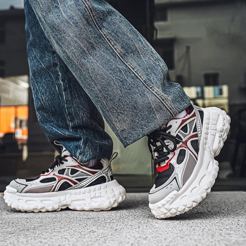 Модная мужская спортивная повседневная обувь 2025 новый стиль летняя сетчатая дышащая нескользящая обувь удобные универсальные кроссовки на толстой подошве