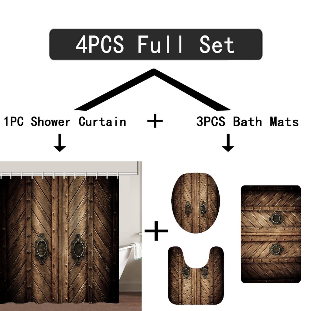 4 шт. старые деревянные занавески для душа в гараже, наборы для ванной комнаты, нескользящие коврики для ванной комнаты, крышка для унитаза, коврик для ванной, набор для ванной комнаты