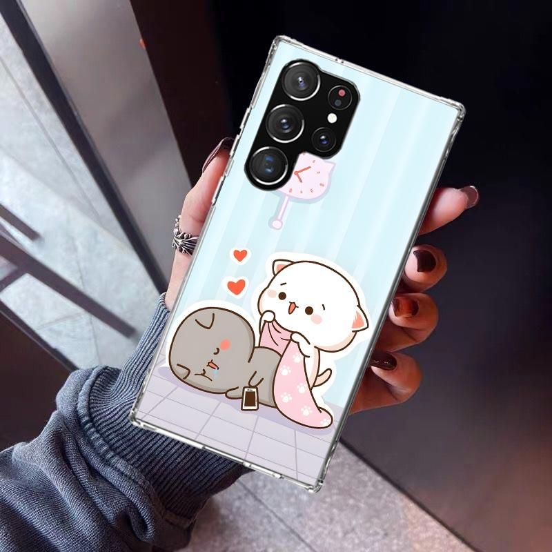 Cute Peach Goma Cat Phone Case For Samsung Galaxy S26 S25 Edge S24 S23 Ultra S22 Plus S21 S20 FE Soft TPU Back Cover Funda Galax