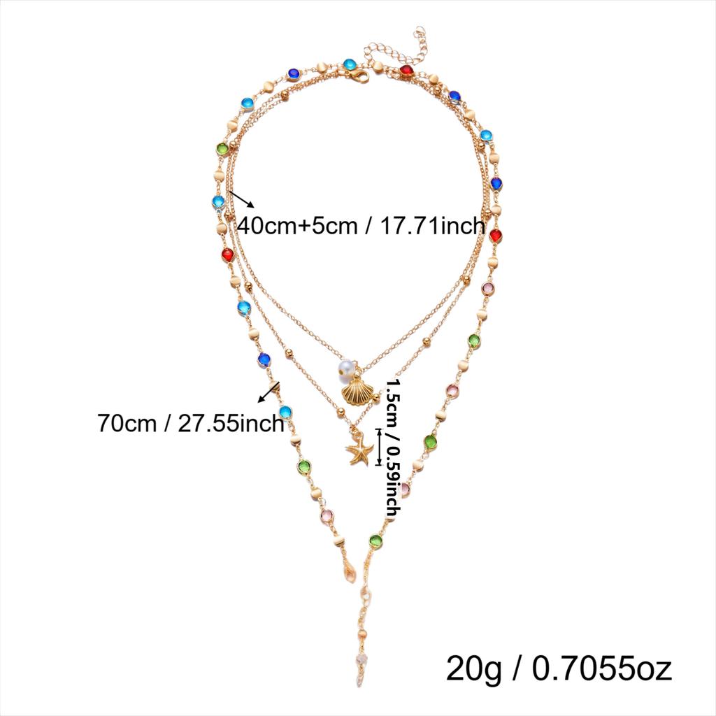Bohemian Long Layered Copper Chain Necklace Set with Shell And Starfish for Women Elegant Personality Y-Chain Collarbone Chain