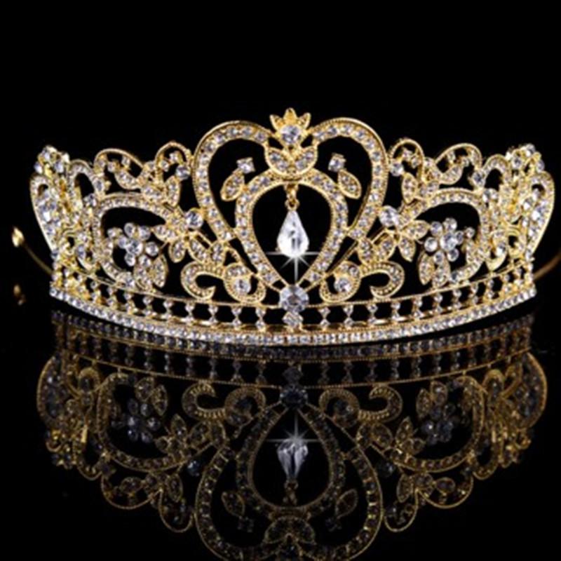 Европейская корона в стиле барокко, сплав, стразы, ювелирные украшения, свадебная корона, гальваническое покрытие, толстое серебро, золото, сердце, свадебная тиара