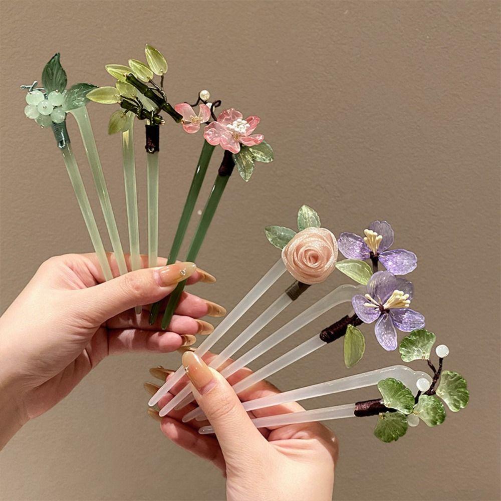 Flower U Shape Hairpin Hair Sticks for Buns Hanfu Headwear Hairstyle Design Tool