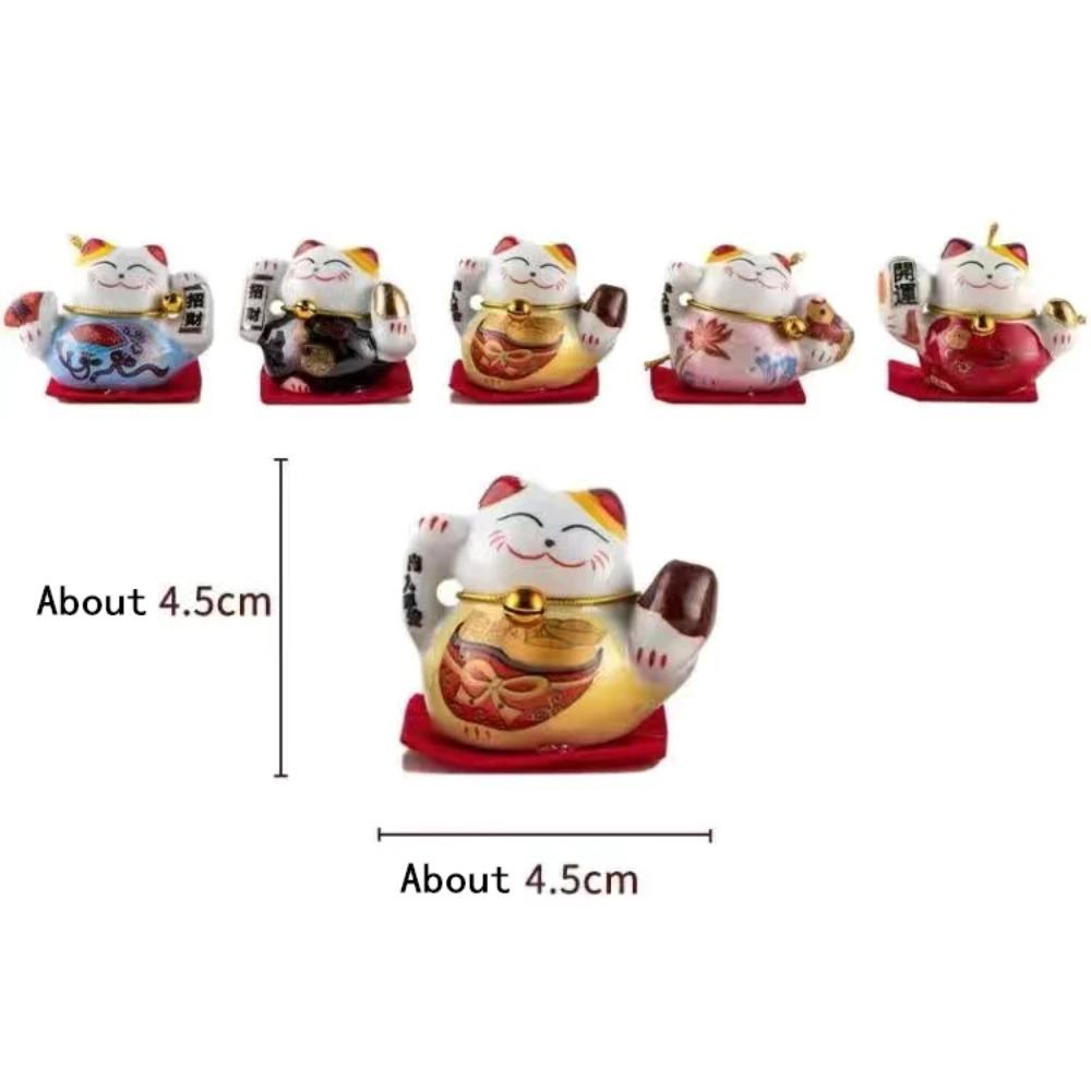 5 Pcs Mini Ceramic Lucky Cat Ornament Home Car Decoration Feng Shui Cute Maneki Neko Figure Desktop Decor Fortune Cat Craft Gift