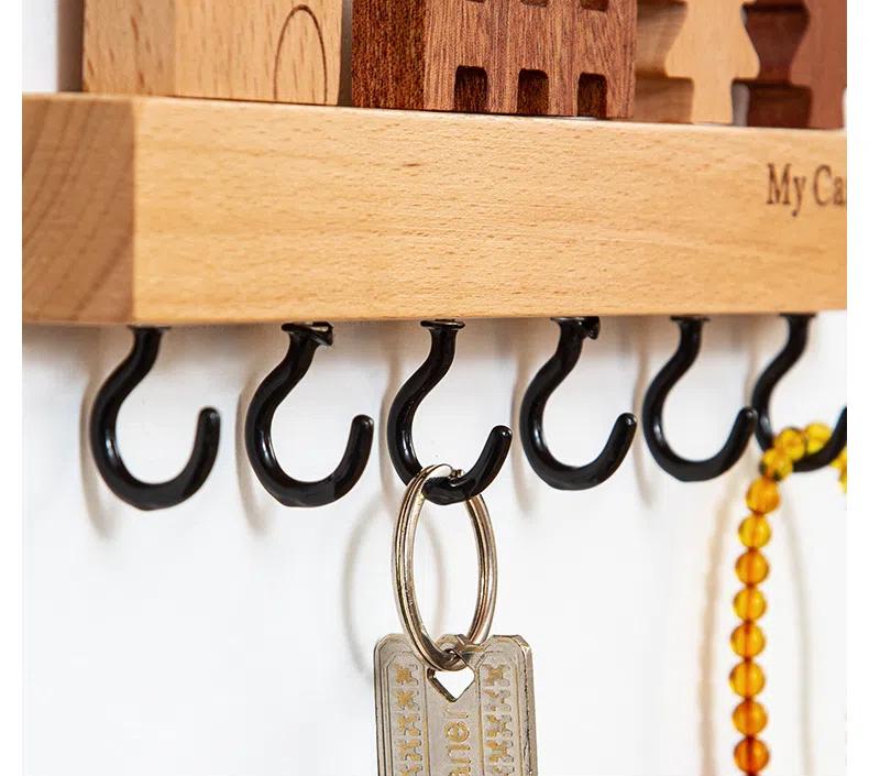 Крючок для ключей из цельного дерева, креативный настенный органайзер для ключей в прихожую без перфоратора