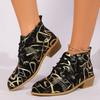 Fashion Fashion Striped Graffiti Ankle Boots for Women 2024 New Lace Up Chunky Heeled Short Boots Woman Autumn Winter Print Botas Muejr