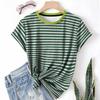 Striped Casual Sports Women's T-shirt Summer Round Neck Short Sleeved Element Pattern Checkered Loose Fit T-shirts