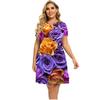 3D Pink Rose Floral Print Dresses Women 2023 Fashion Summer Flower Theme Short Sleeve Dress Streetwear Loose Plus Size Clothing