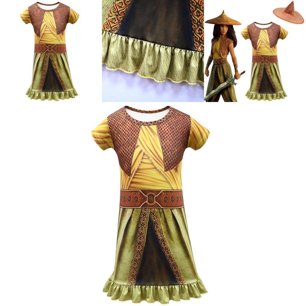 Elegant Raya And The Last Dragon Girls Printed Short Sleeve Fancy Cosplay Dress Costume