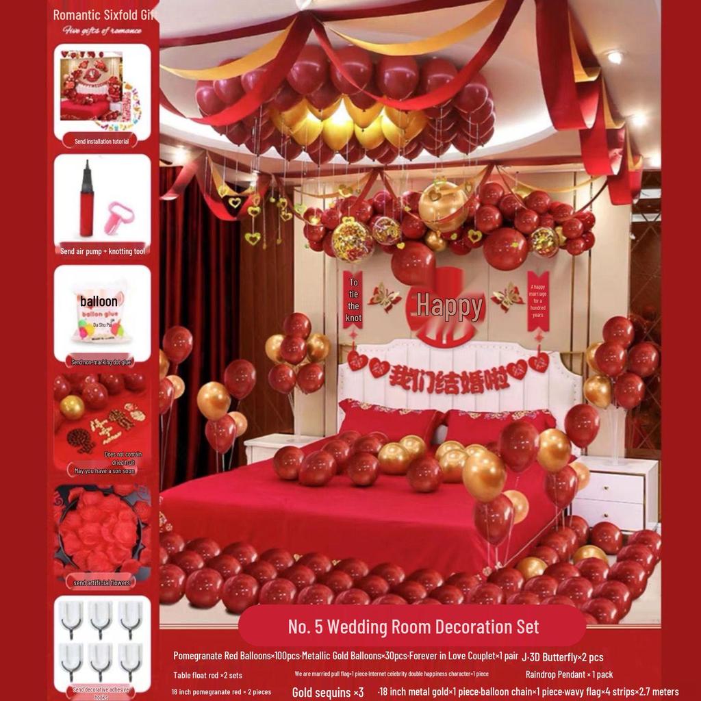 Romantic Wedding Bedroom Balloon Decoration Set for Groom and Bride