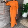 Spring and Autumn Women's Dress Fashion Casual Standing Collar Split Long Tie Dresses