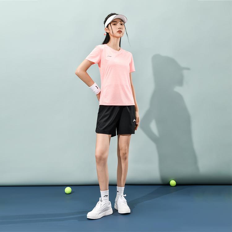 Li-Ning Однотонная дышащая удобная футболка с круглым вырезом и коротким рукавом для бега, спорта, универсальные быстросохнущие шорты, повседневный комплект ATST432-9+AKSUA22-1