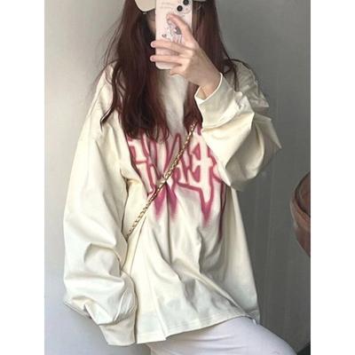 Harajuku Y2k женские футболки с надписью и графикой, милая повседневная футболка большого размера с длинными рукавами, корейская модная уличная одежда, женские топы