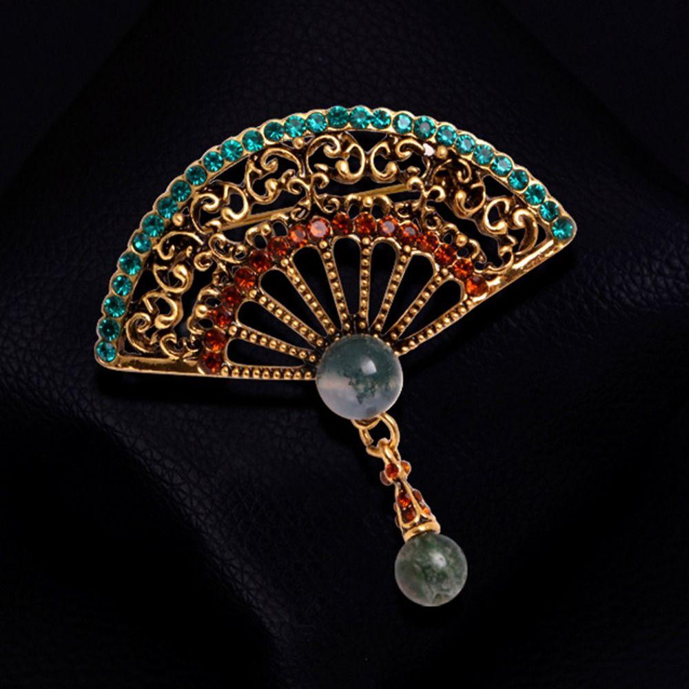 Style Dripping Oil Enamel Fan Brooches Women Brooch Chinese Style Collar Pin Jewelry Accessories