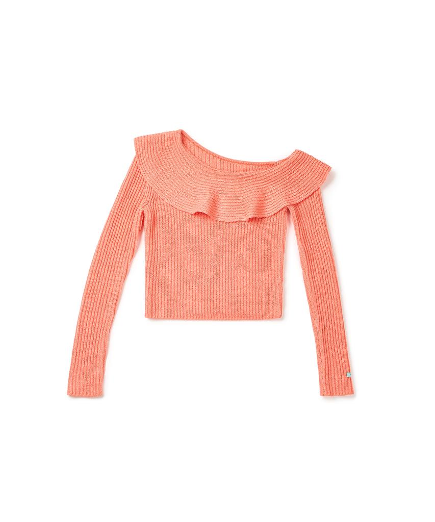 INSTANTFUNK Frill Off-Shoulder Knit - Salmon
