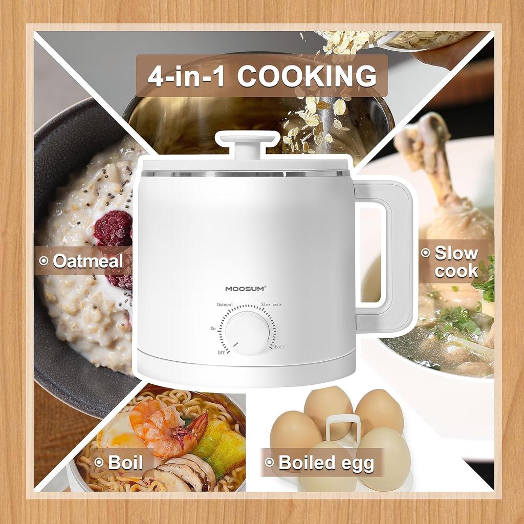 Fast Ramen/Soup Cooker, Stainless Steel Inner Pot with Overheat Protection, Ideal for Students and