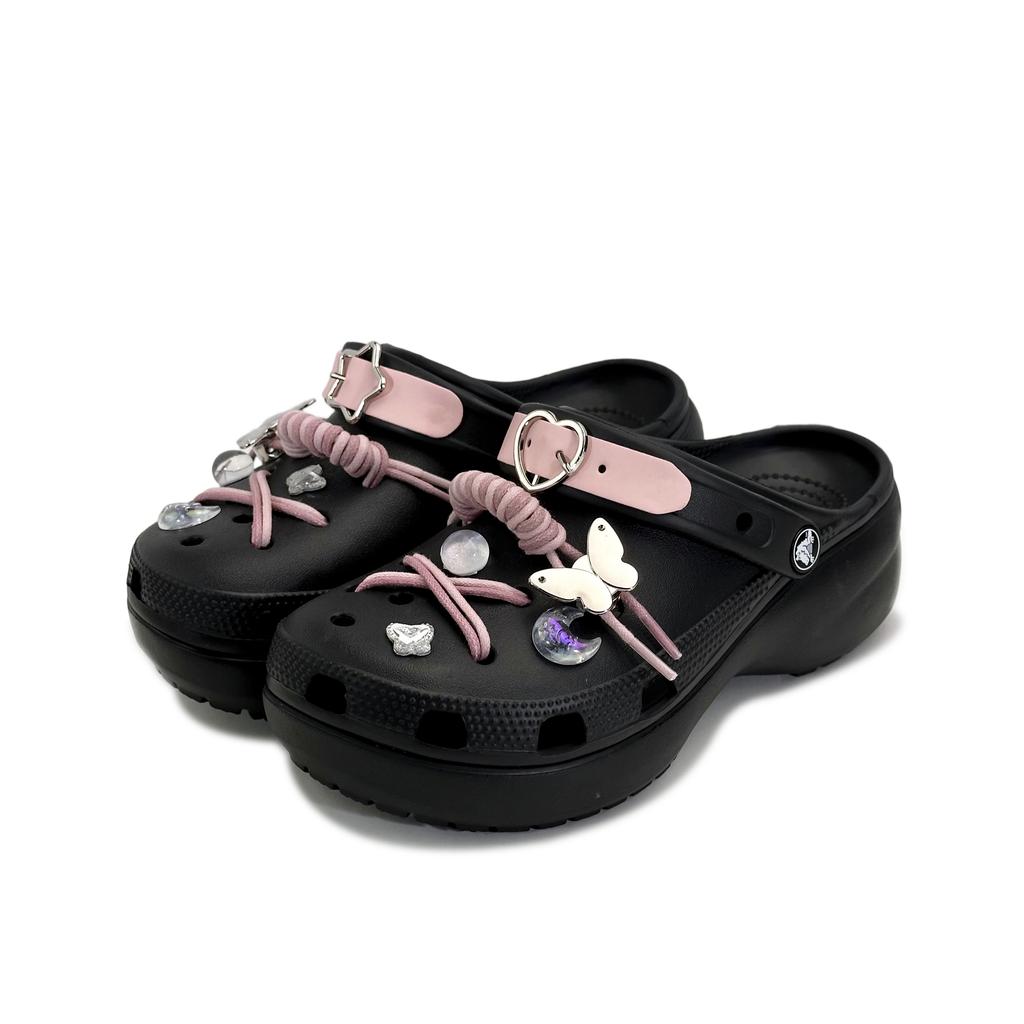 Crocs Classic Platform Clog Butterfly Fashion Dreamy Sweet Personality Love Lock Buckle Casual Academy Hole Shoes Women's Black