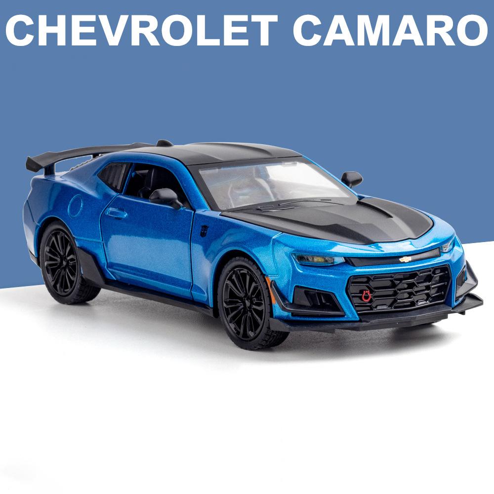 Diecast 1:24 Chevrolet Camaro Alloy Sports Car Model Sound and Light Pull Back Metal Vehicle Model Toys for Children Boy Gifts
