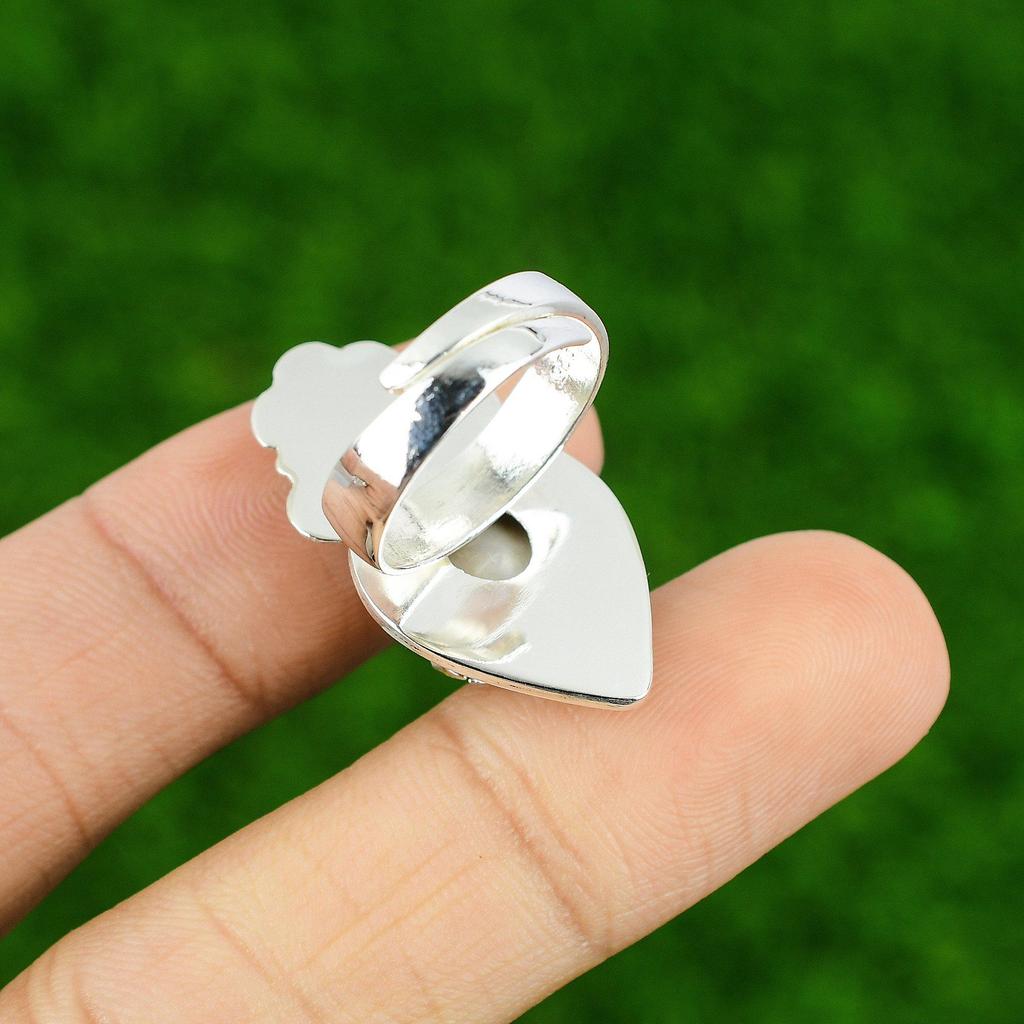 Natural Shiva Eye Shell 925 Silver Promise Flower Adjustable Ring For Girls