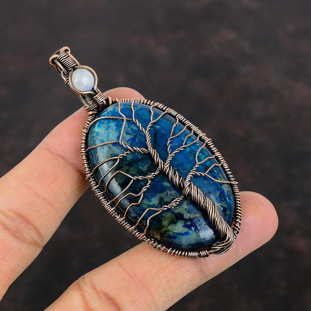 Подвеска из неонового лабрадорита «Дерево жизни», обернутая медной проволокой, подвеска из драгоценного камня ручной работы с радужным лунным камнем, медные украшения для подарка